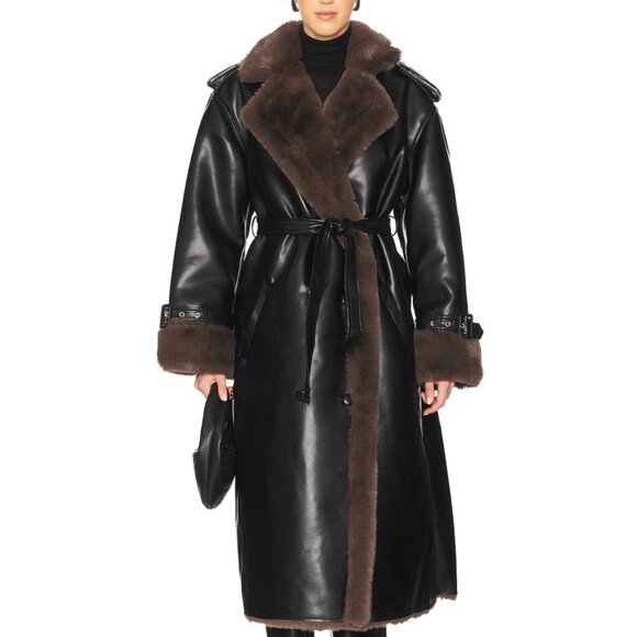 WeWoreWhat Bonded Faux Fur Trench Coat - Picture 1 of 8